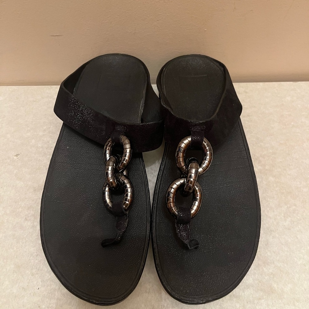 Fitflop Black Chain-Detail Thong Sandals